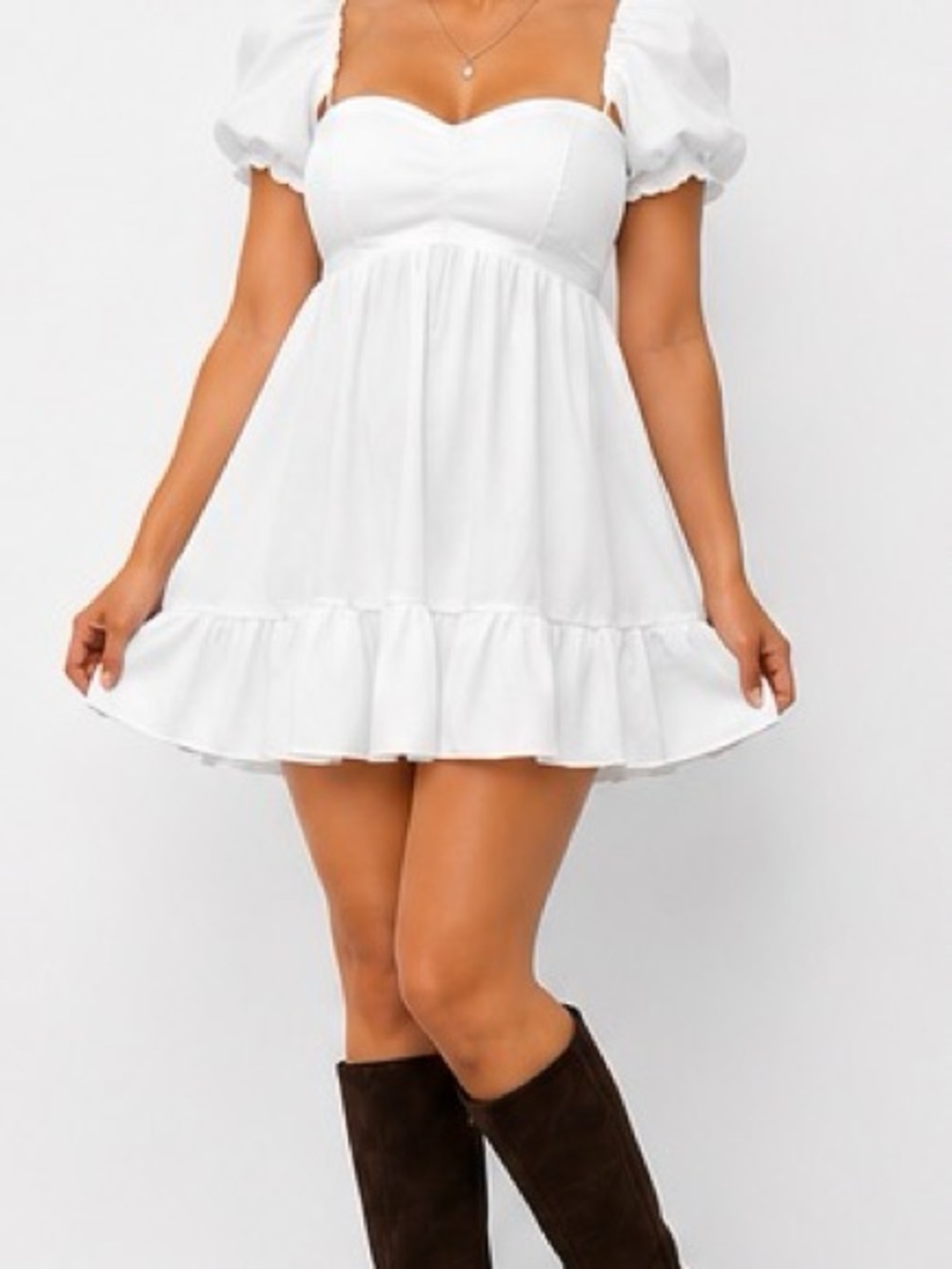 White Puff Sleeve Babydoll Dress